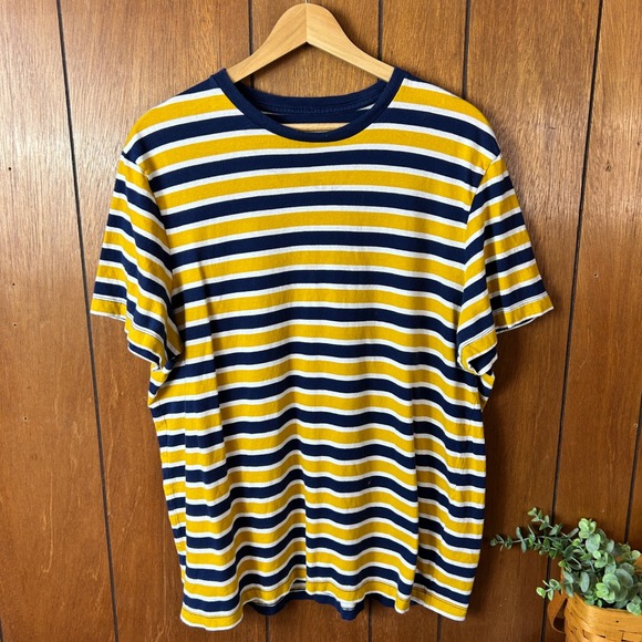 JCrew‎ Washed X Large Striped T Shirt Yellow Navy White Cotton - Picture 2 of 6
